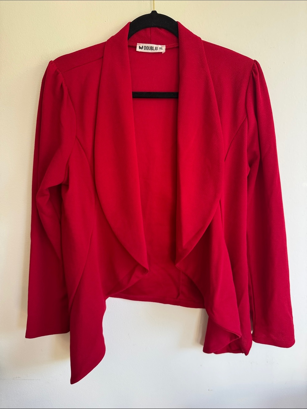 Doublju Bright Red Open-Front Draped Blazer